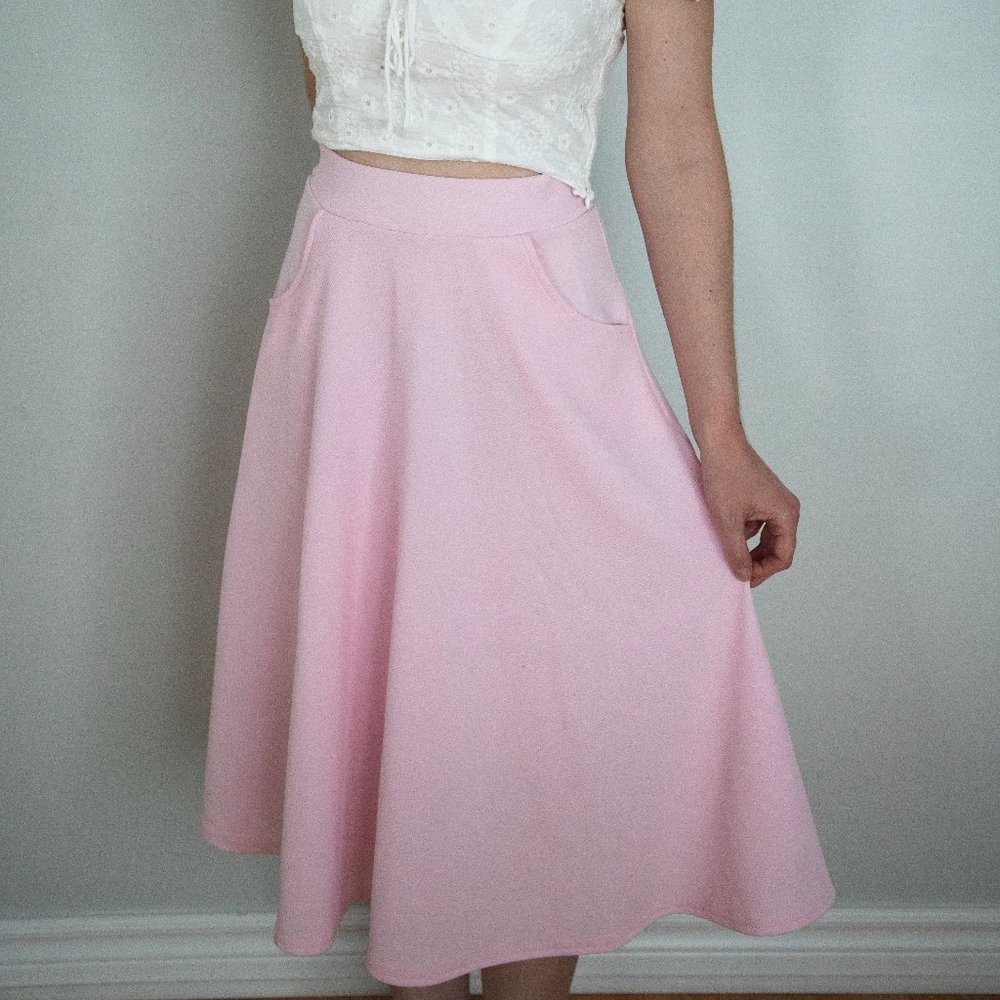Pink Boohoo midi skirt with pockets